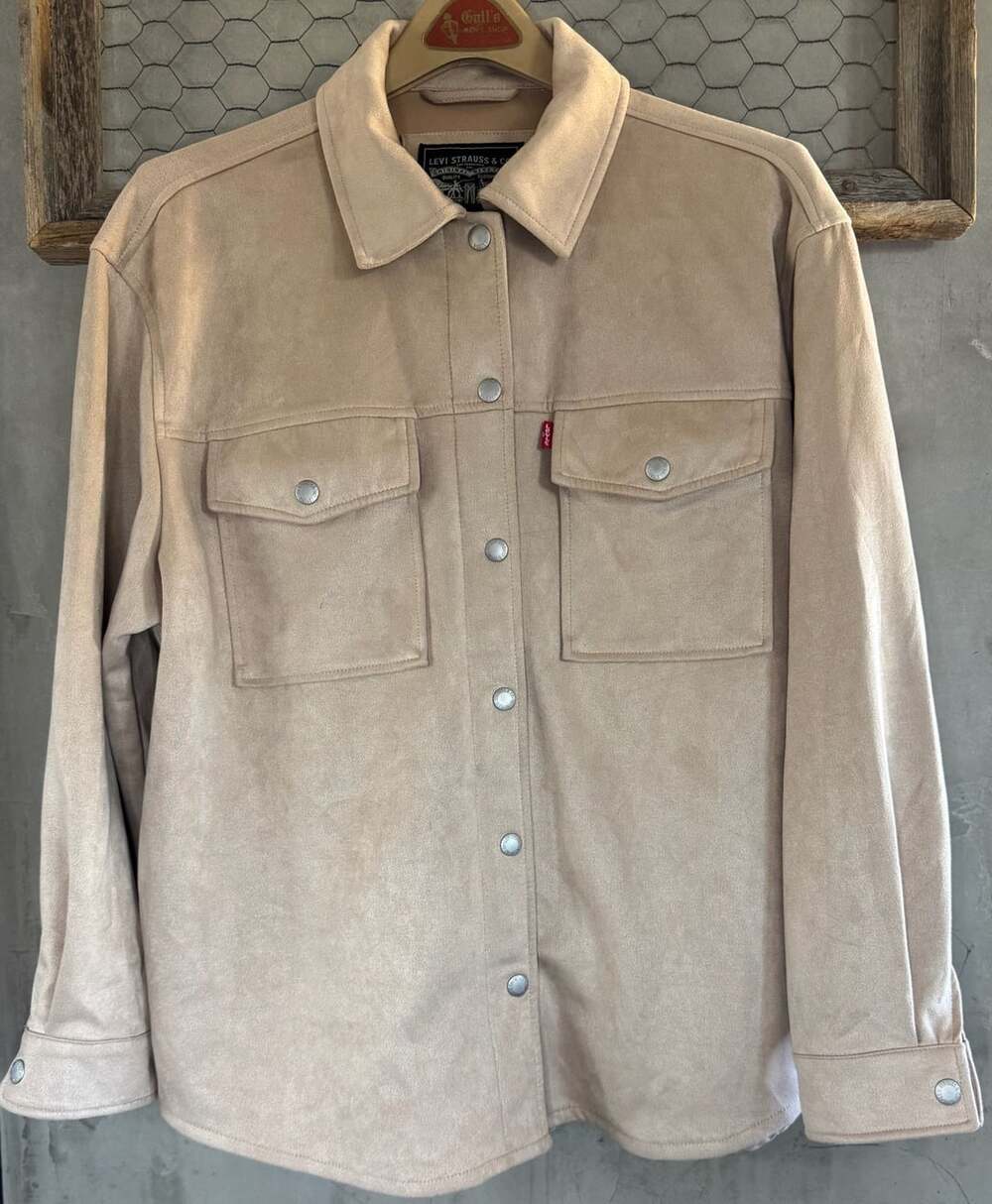 Levi's Faux Suede Jacket Size M Beige Snap Button Shacket